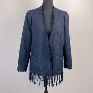 Malene Birger Sineaka Boucle Blazer Fringe Trim Metallic Detail Blue Jacket XL